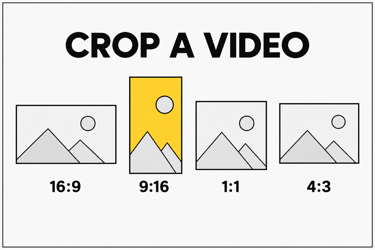 Crop a video: 16:9, 9:16, 1:1 and 4:3 frame shapes side by side