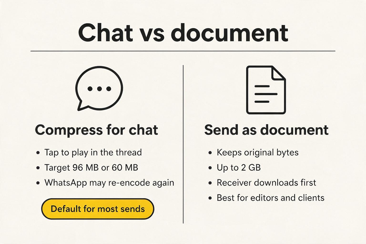 Chat versus document: compress for chat playback, or send as a 2 GB document